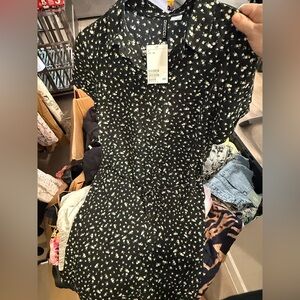 H&M Black Dress with White Floral Pattern